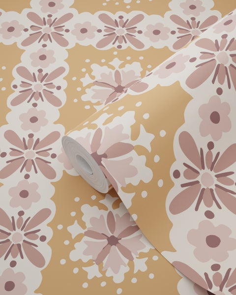 ESTAhome Tapete Blumenmuster Orange und Lila - 50 x 900 cm - 131502