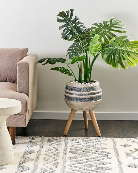 Blumentopf mit Beinen ATHYRIUM Keramik 38 cm Beige