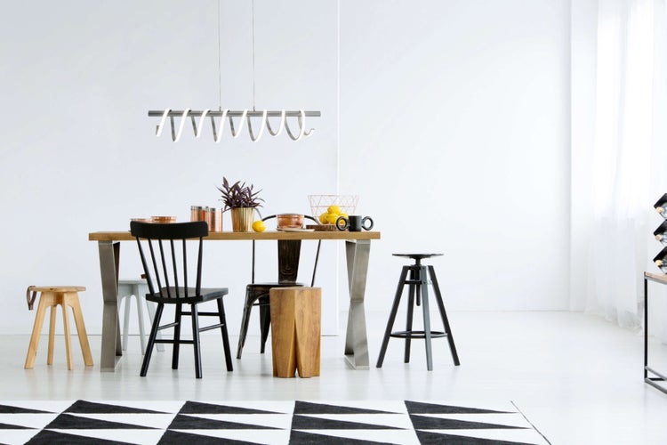 LED Pendelleuchte BELLEZA, moderne Pendellampe aus  Metall und Kunststoff in Nickel matt und Weiß, mit fest verbauten LEDs, 100 cm lang. Die ideale Beleuchtung für Wohnzimmer, Esszimmer oder Küche.