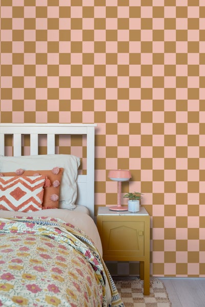 ESTAhome Tapete Karomuster Rosa und Braun - 50 x 900 cm - 131420