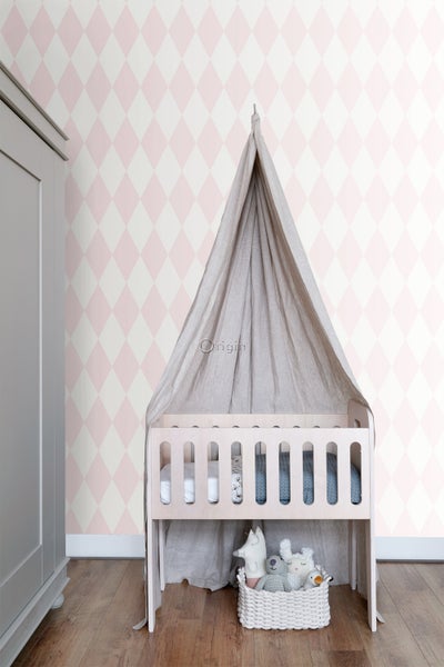 Origin Wallcoverings Tapete Karomuster Rosa und Weiß - 53 cm x 10.05 m - 347694