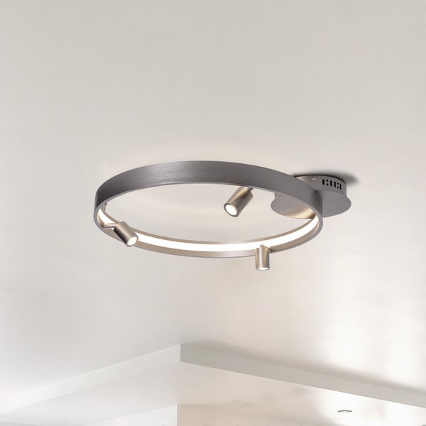 LED Deckenleuchte TRISTAN, moderne Deckenlampe aus Metall und Kunststoff in Stahl-blank, die LEDs sind  fest verbaut. Mit ca. 58 cm  Ødie ideale Beleuchtung für Wohnzimmer, Esszimmer oder Küche.