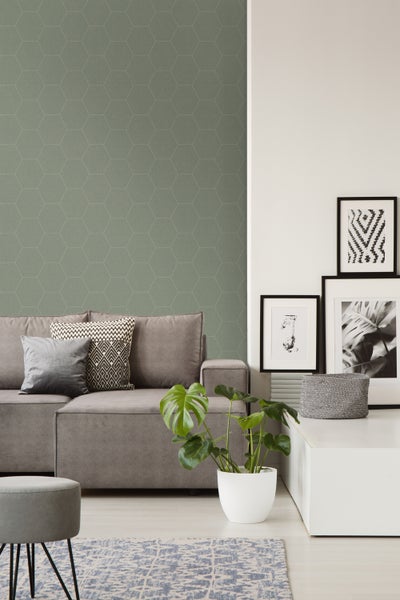 Walls4You Tapete Wabenmuster Grüngrau - 53 cm x 10.05 m - 935345