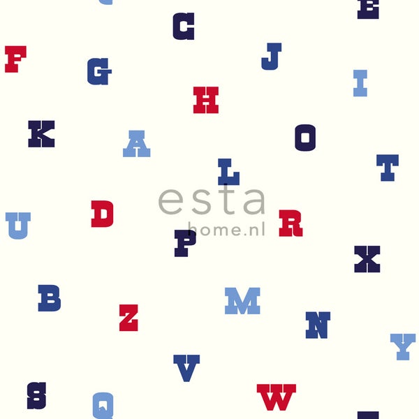 ESTAhome Tapete Alphabet Rot, Weiß und Blau - 53 cm x 10.05 m - 137326