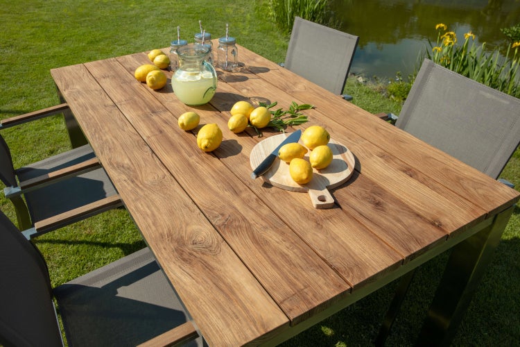 Gartentisch Teakholz Edelstahl 165 x 90 cm modern premium für Garten Terrasse