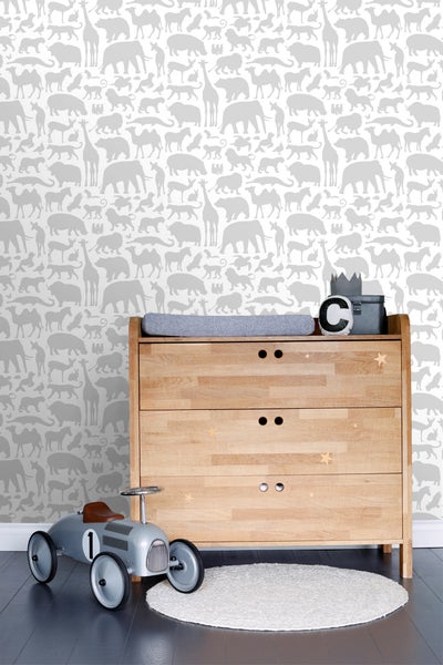 ESTAhome Tapete Tiere Grau - 53 cm x 10.05 m - 139054