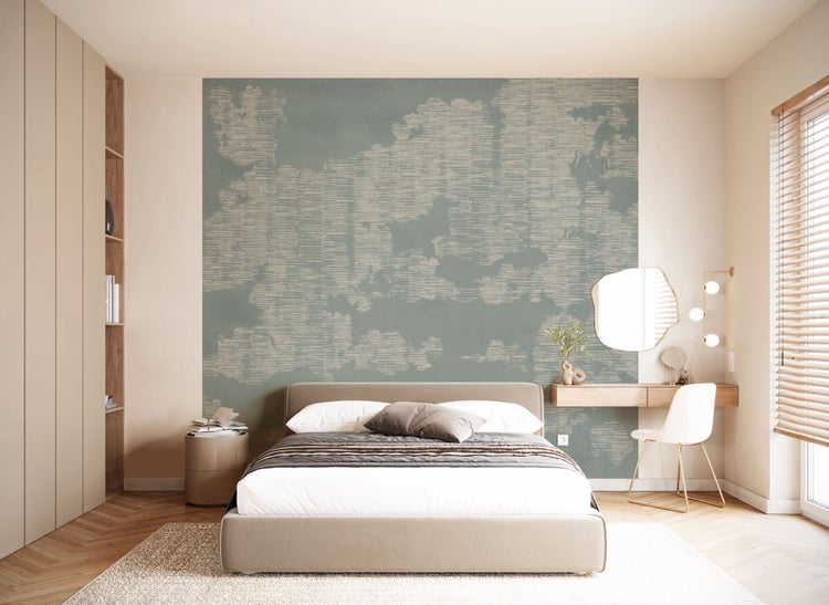 Schlafzimmer mit Bett, Schminktisch und Kleiderschrank für eine helle und organisierte Atmosphäre.