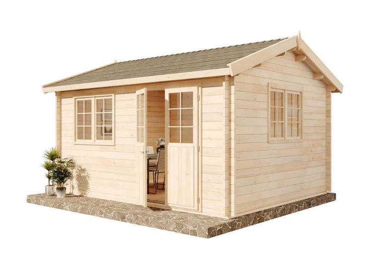 Alpholz Gartenhaus Collin ISO Premium Gartenhaus aus Holz in natur, Holzhaus mit 70 mm Wandstärke, Blockbohlenhaus mit Montagematerial imprägniert 4,8x3,9m