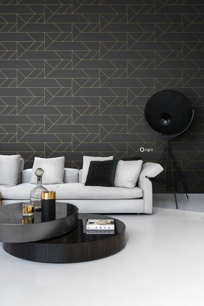 Origin Wallcoverings Tapete grafische Linien Schwarz und Gold - 53 cm x 10.05 m - 347726