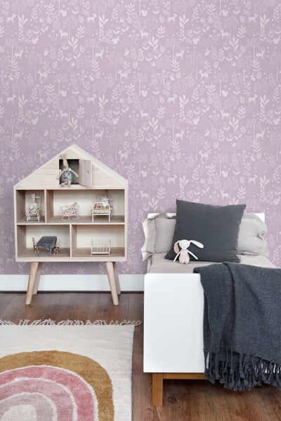 ESTAhome Tapete Wald mit Waldtieren Violett - 53 cm x 10.05 m - 139760