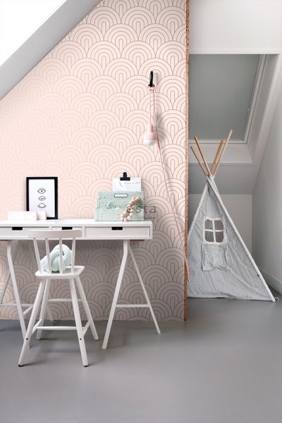 ESTAhome Tapete Art Decó Muster Hellrosa und Roségold - 53 cm x 10.05 m - 139217