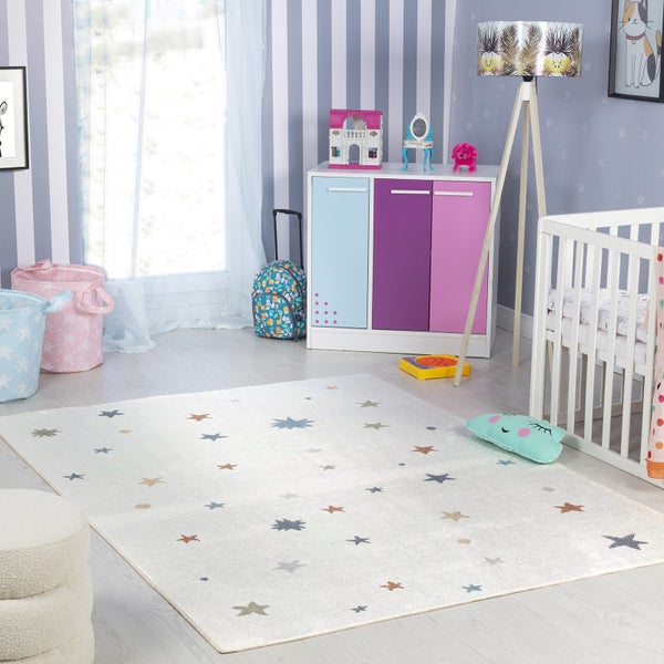 Maschinenwaschbarer Kinderteppich Sterne Mehrfarbig/Beige 160x213 cm STELLA