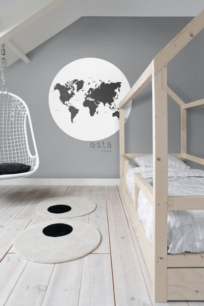 ESTAhome selbstklebende runde Tapete Weltkarte Schwarz-Weiß - Ø 140 cm - 159009