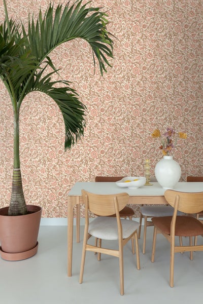 ESTAhome Tapete Blumenmuster Braun und Terrakottarosa - 50 x 900 cm - 131496