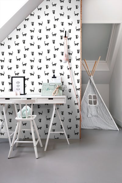 ESTAhome Tapete Kätzchen Schwarz und Weiß - 53 cm x 10.05 m - 138928