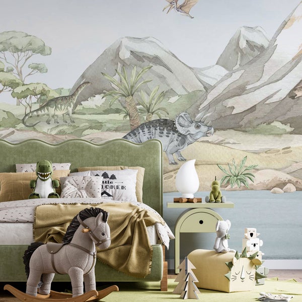 Kindertapete Pastell Dinosaurier 500 x 250 cm