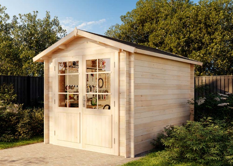 Alpholz Gartenhaus Bremen-28 B Gerätehaus aus Holz, Geräteschrank mit 28 mm Wandstärke, Gartenhaus mit Montagematerial, Naturbelassen 2,5x3,2m