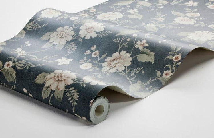 Borastapeter Tapete Blumen Graublau - 53 cm x 10.05 m - 660230