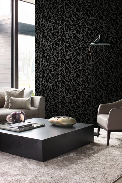 Origin Wallcoverings Tapete Blütenzweige Schwarz und Grau - 53 cm x 10.05 m - 345730