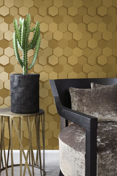 Origin Wallcoverings Tapete 3D Wabenmuster Gold - 53 cm x 10.05 m - 347971