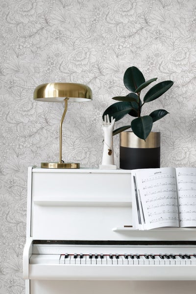 ESTAhome Tapete Blumenmuster Grau - 50 x 900 cm - 139796