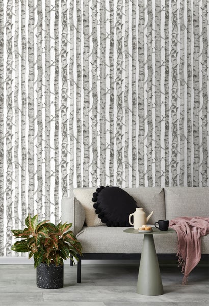 Walls4You Tapete Bäume Grau und Weiß - 53 cm x 10,05 m - 935295