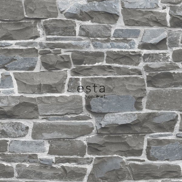 ESTAhome Tapete Stein-Optik Dunkelgrau - 53 cm x 10.05 m - 138521