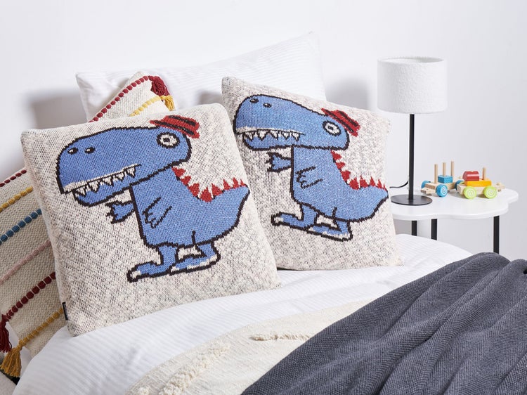 Dekokissen Dinosauriermotiv Baumwolle beige / blau 45 x 45 cm 2er Set GAMBIR