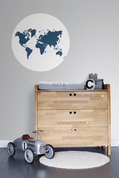 ESTAhome selbstklebende runde Tapete Weltkarte Blau - Ø 70 cm - 158984