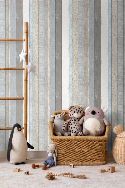 Walls4You Tapete Holz-optik Grau, Blau und Beige - 53 cm x 10.05 m - 935286