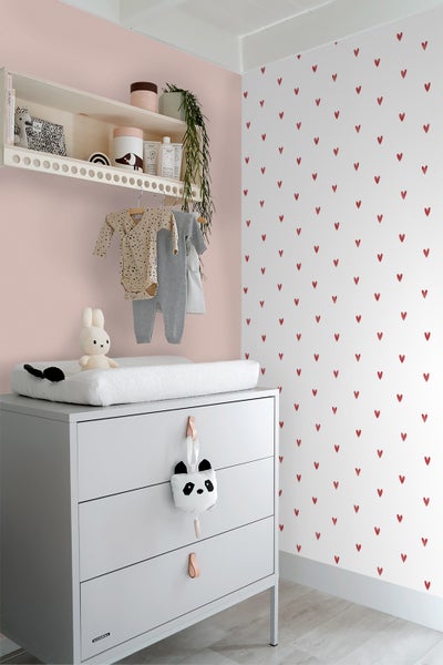 ESTAhome Tapete Herzchen Weiß und Rot - 50 x 900 cm - 131632