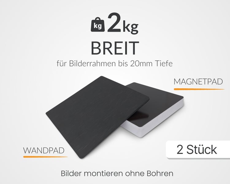 Breite Wand- und Magnetpads zur Montage von Bildern ohne Bohren, 2 Kilogramm Tragkraft, 2 Stück