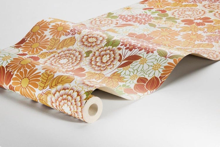 Borastapeter Tapete Retro Blumen Orange - 53 cm x 10.05 m - 661022