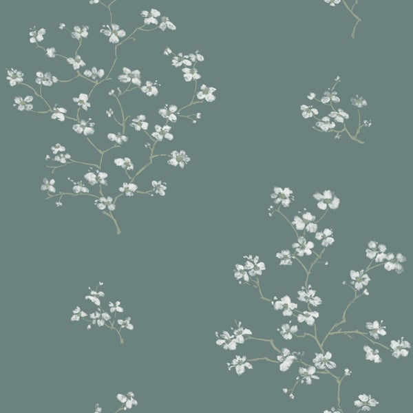 Walls4You Tapete Blumenmuster Petrolblau - 53 cm x 10.05 m - 935339