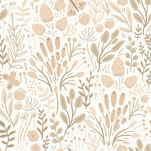 ESTAhome Tapete Blätter und Blumen Weiß und Beige - 50 x 900 cm - 131389
