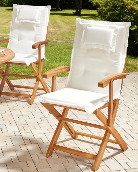 Set mit 2 Stühlen und Sitzkissen MAUI II Akazienholz Cremeweiß