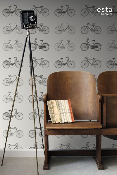 ESTAhome Tapete Fahrräder Hellgrau - 53 cm x 10.05 m - 128502