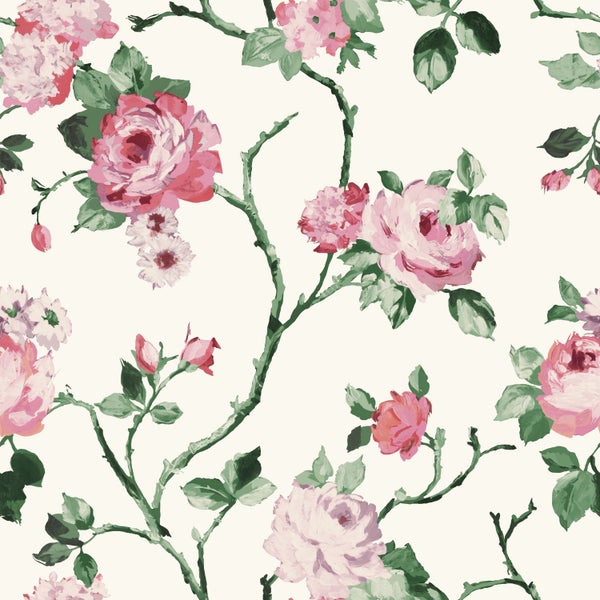 Origin Wallcoverings Tapete Blumen Crême-Weiß, Rosa und Grün - 53 cm x 10.05 m - 347434