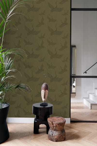 Origin Wallcoverings Tapete Kraniche Ockergelb - 53 cm x 10.05 m - 347758