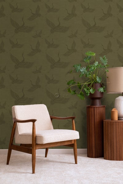 Origin Wallcoverings Tapete Kraniche Ockergelb - 53 cm x 10.05 m - 347758