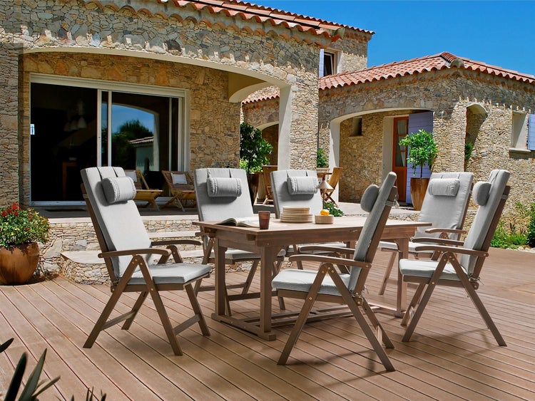 Gartenmöbel Set 6-Sitzer AMANTEA PREMIUM Akazienholz Grau meliert