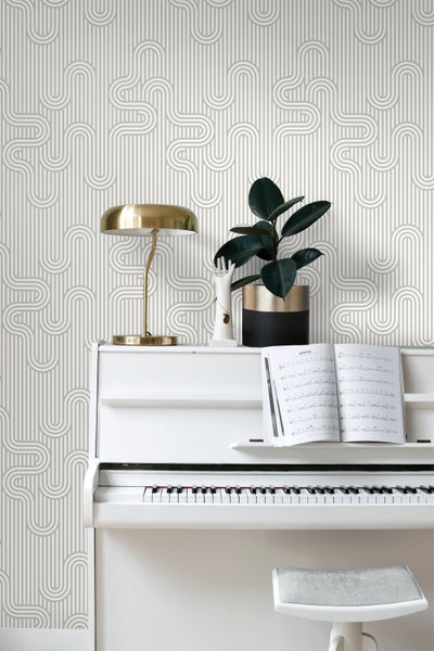 ESTAhome Tapete grafische Linien Grau und Weiß - 50 x 900 cm - 131026