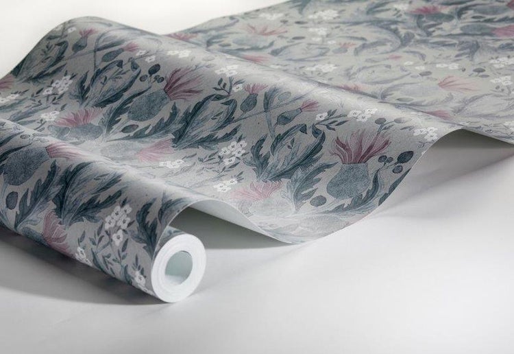 Borastapeter Tapete Blumenmuster im Jugendstil Graublau - 53 cm x 10.05 m - 660409