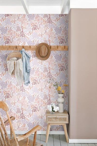 ESTAhome Tapete Bäumen und Blumen Lila und Orange - 50 x 900 cm - 131184
