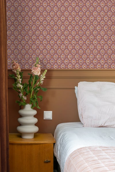 ESTAhome Tapete Blumenmuster Lila und Orange - 50 x 900 cm - 131543