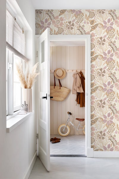 ESTAhome Tapete Blumenmuster Beige und Violett - 53 cm x 10.05 m - 139675
