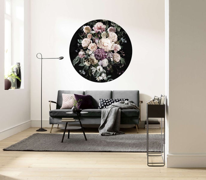 Komar selbstklebende runde Tapete Blumen Rosa und Schwarz - Ø 125 cm - 611155