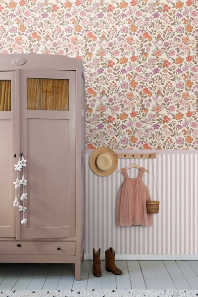 ESTAhome Tapete Blumen Lila und Orange - 53 cm x 10.05 m - 131327