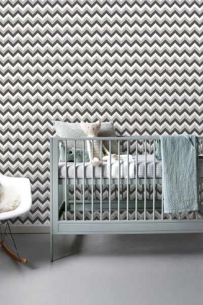 ESTAhome Tapete Zickzack-Motiv Schwarz und Grau - 53 cm x 10.05 m - 138138