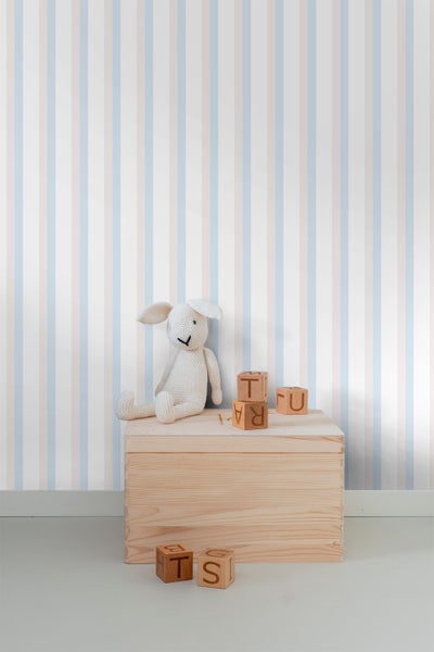 Sanders und Sanders Tapete Streifen Hellblau, Beige und Weiß - 53 cm x 10 m - 640594